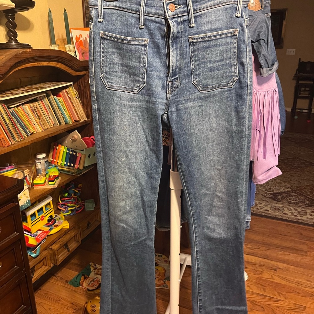 MOTHER Straight-Leg Mid Wash Jeans in Blue